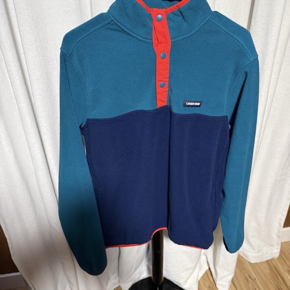 Lands' End Other - Lands End Mens Medium Fleece Sweatshirt Shirt Quarter Snap Pullover Pockets Blue